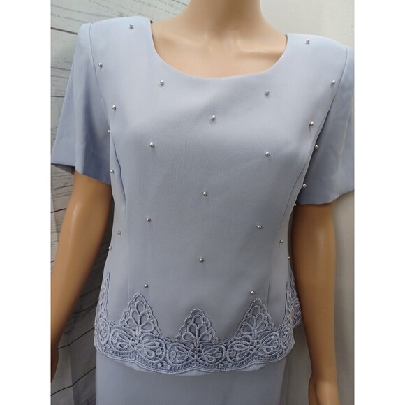 R&M Richards Beaded Top Long Dress Gray Lavander Sz 8 Petite - Picture 2 of 10